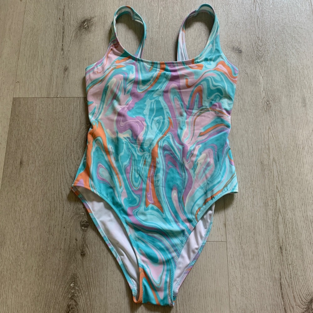 Victoria's Secret PINK Marble Swirl One Piece Swimsuit Pastel Psychedelic Small